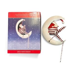 Retired Department 56 Santa on Moon Ornament - Red and White